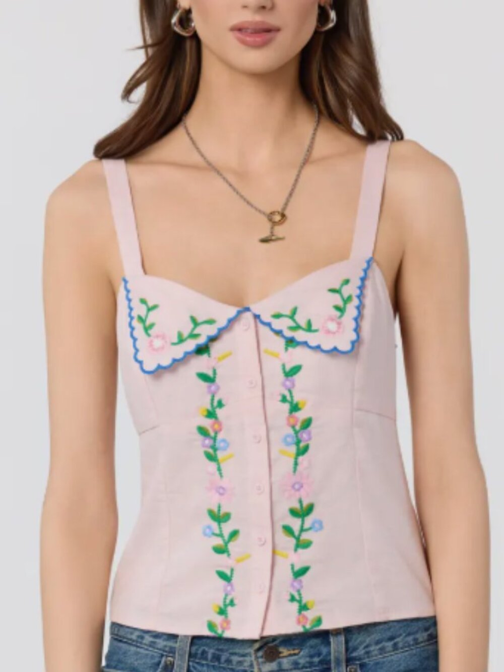 ASTR the Label Shayna Floral Embroidered Button Up Top – Pink – Medium – NWT